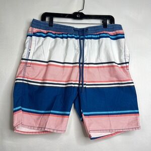 Cotton On Striped Beach Shorts Mens XL Blue Coral White Drawstring Elastic Waist